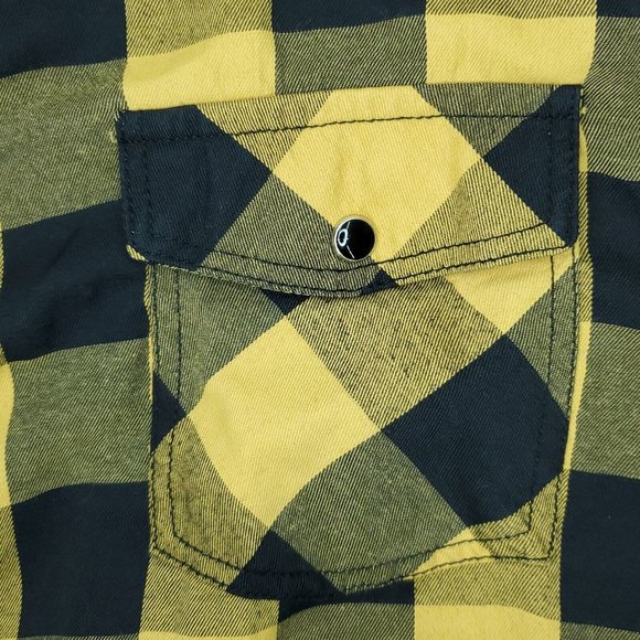 Eighty Eight Button Shirt Mens XL Yellow Black Pockets Checkered Plaid - Picture 2 of 9